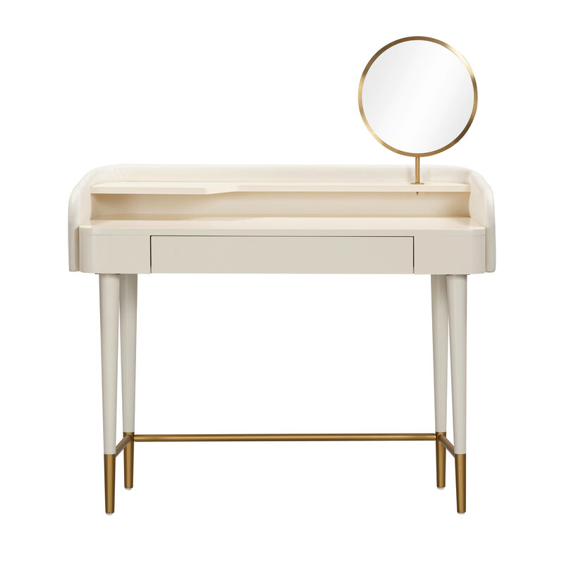 Penelope Taupe Vegan Leather Wrapped Vanity Desk