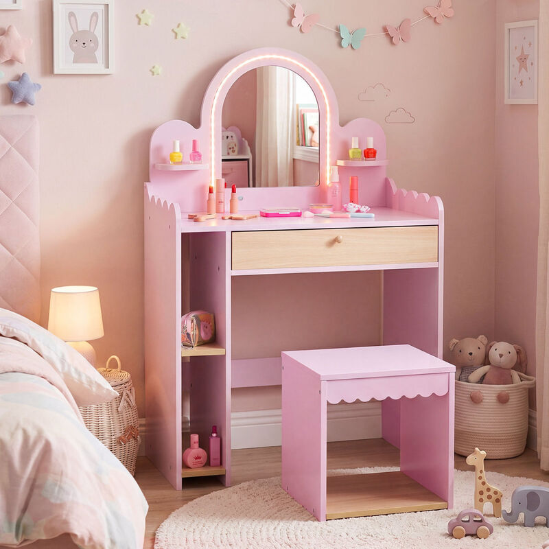 Dressing Table Pretend Play Set with 2 Shelves and Compartments image number 1