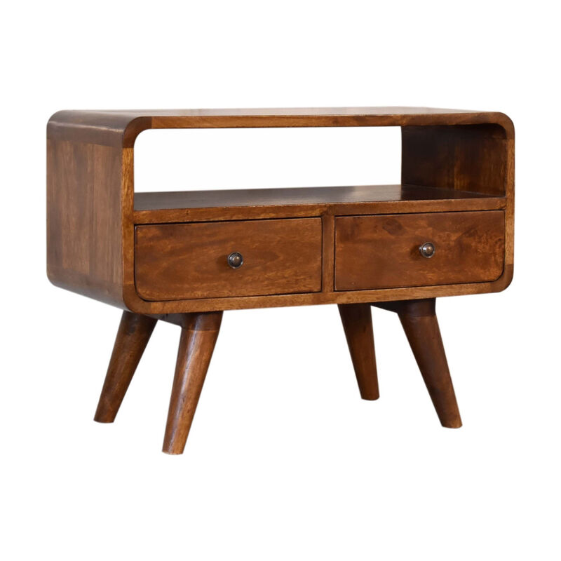 HomeRoots 24" Chestnut Solid Wood Enclosed and Open Storage TV Stand image number 2