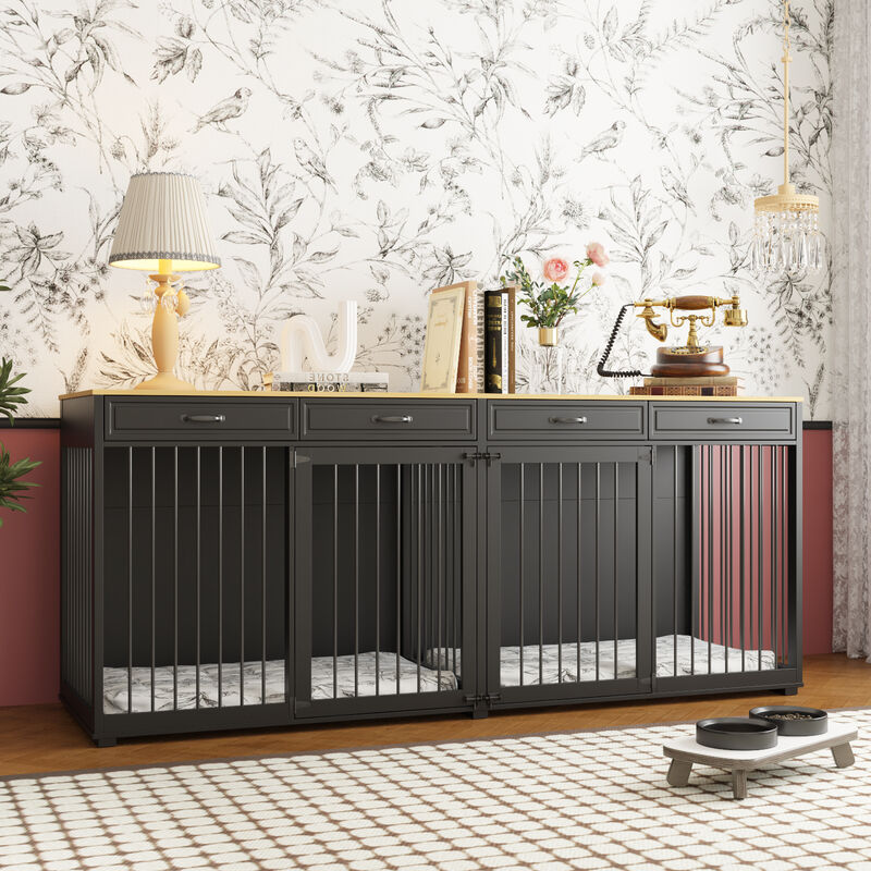 Large Dog Crate Console with Storage Drawer, 92.9" W x 27.6" D x 39.4" H