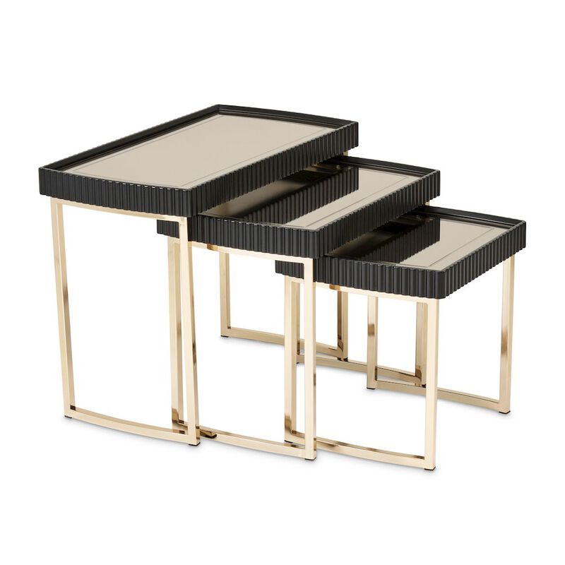 Michael Amini Lisbon Nesting Tables, Set of 3 - Silken Matte Black