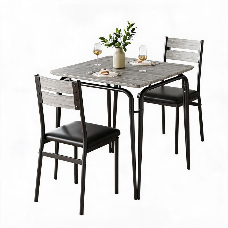 Modern 3-Piece Dining Set for 2 &ndash; Square Table & 2 Chairs &ndash; Space-Saving Compact for Apartment & Kitchen image number 0