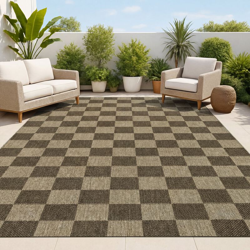 Mason Smart Jute Geometric Boho Checker Weave Indoor/Outdoor Area Rug image number 1
