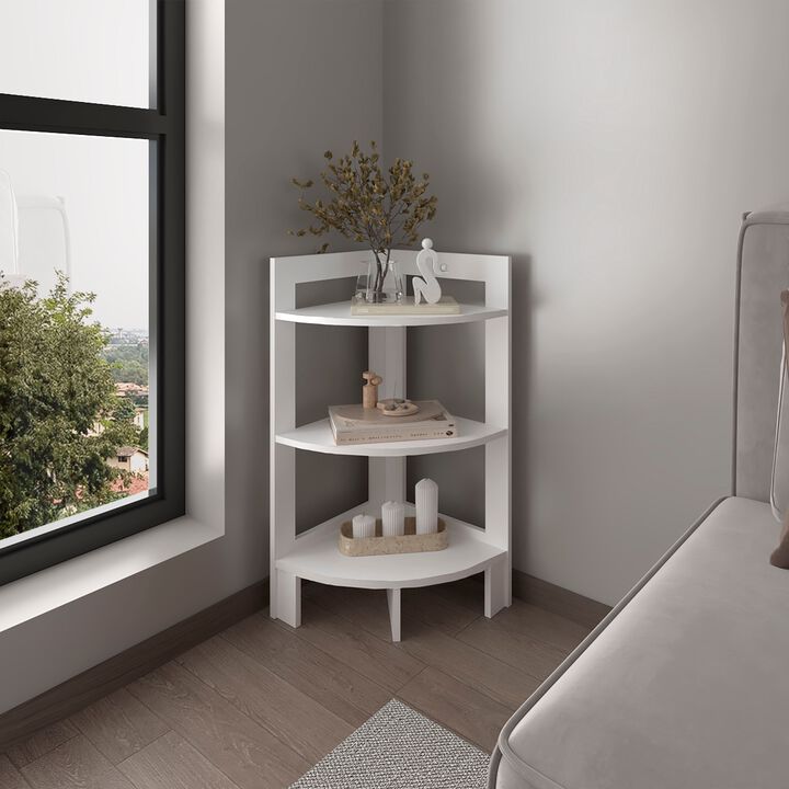 Akutan Side Table 31.70" H, with 3 Shelves, 3 Legs, White