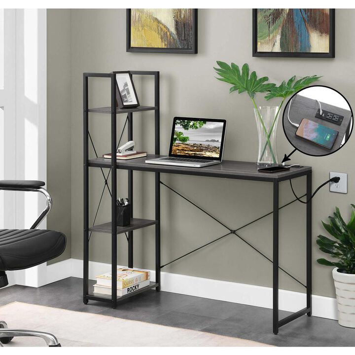 Convenience Concepts Designs2Go Office Workstation with Charging Station and Shelves, R4-0560