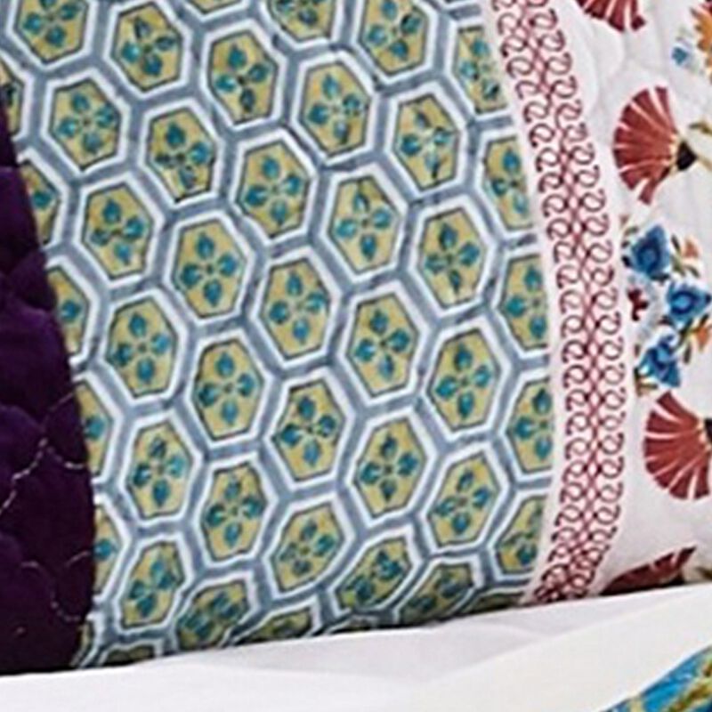 36 Inch Quilted King Pillow Sham, Cotton Fill, Medallion Print, Multicolor - Benzara