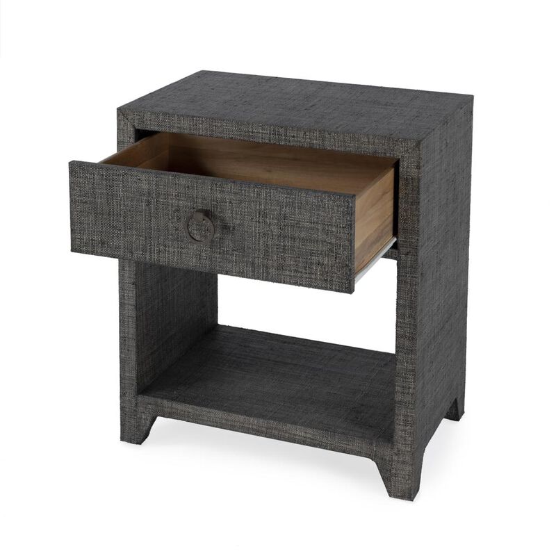 Butler Specialty Bar Harbor Raffia 1 Drawer Nightstand, Charcoal