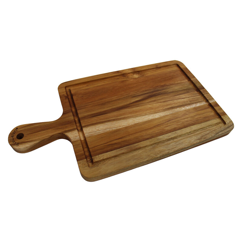 EcoDecors 15.5" x 8.5" Edge Grain FSC Teak Cutting Board with Handle