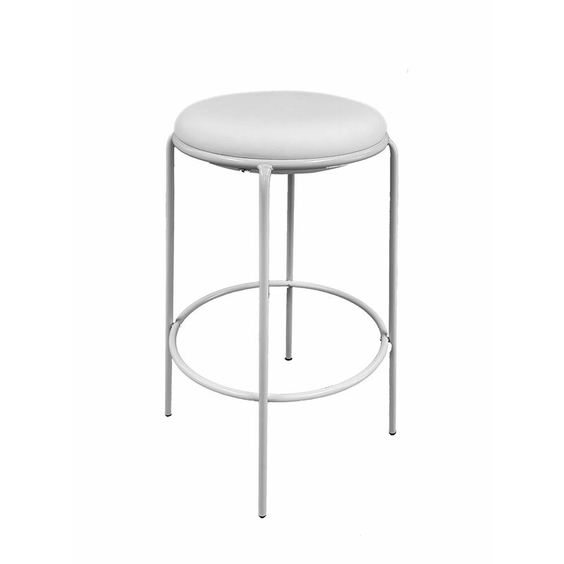 Neni 30 Inch Barstool Set of 2, Round Cushioned Seat, White Faux Leather - Benzara