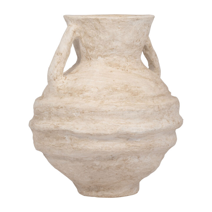 Paper Mache, 15" Vase With Handles, White