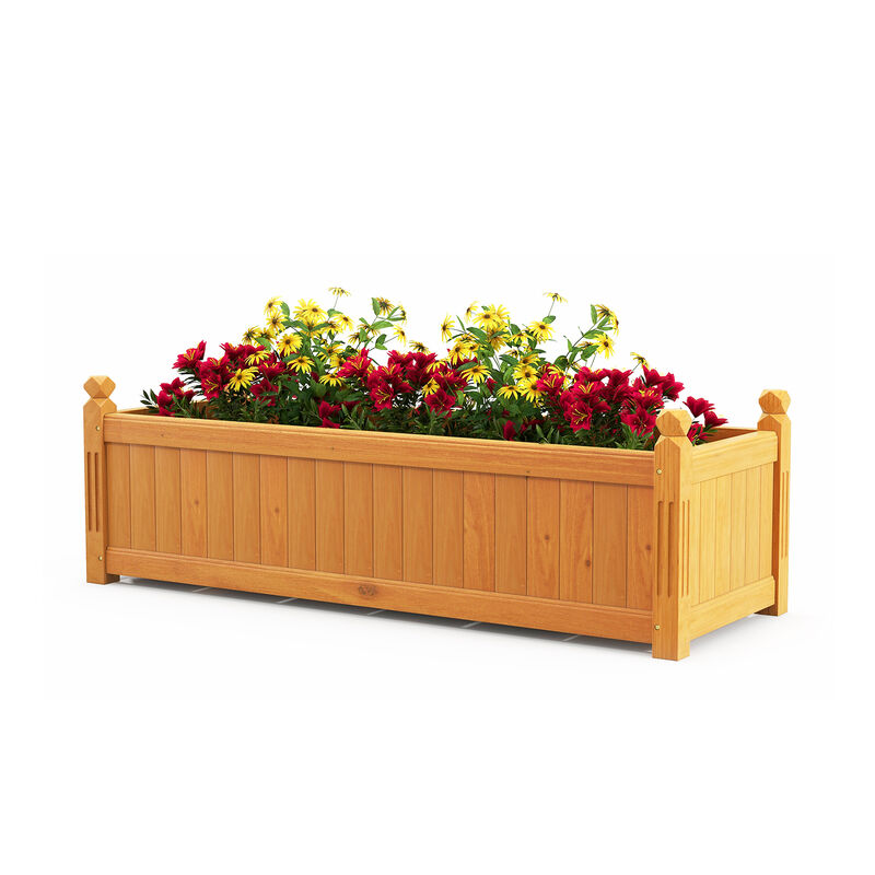 Wooden Rectangular Garden Bed with Drainage System-Natural