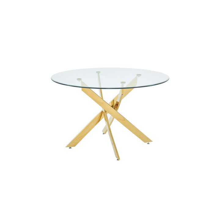Best Master Furniture Alison Modern Round Glass Dining Table in Gold