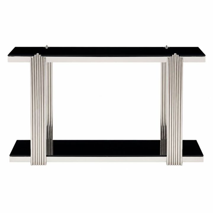 GOODSILO 55 Inch Double-Tier Storage Console Table with Tempered Glass Top, Sturdy Frame, Ideal for Entryways, Living Rooms, Hallways, and Behind Sofas