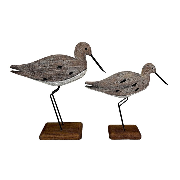 Set Of 2 Weathered Wood Sea Bird Statues Coastal Table Decor 1075 In