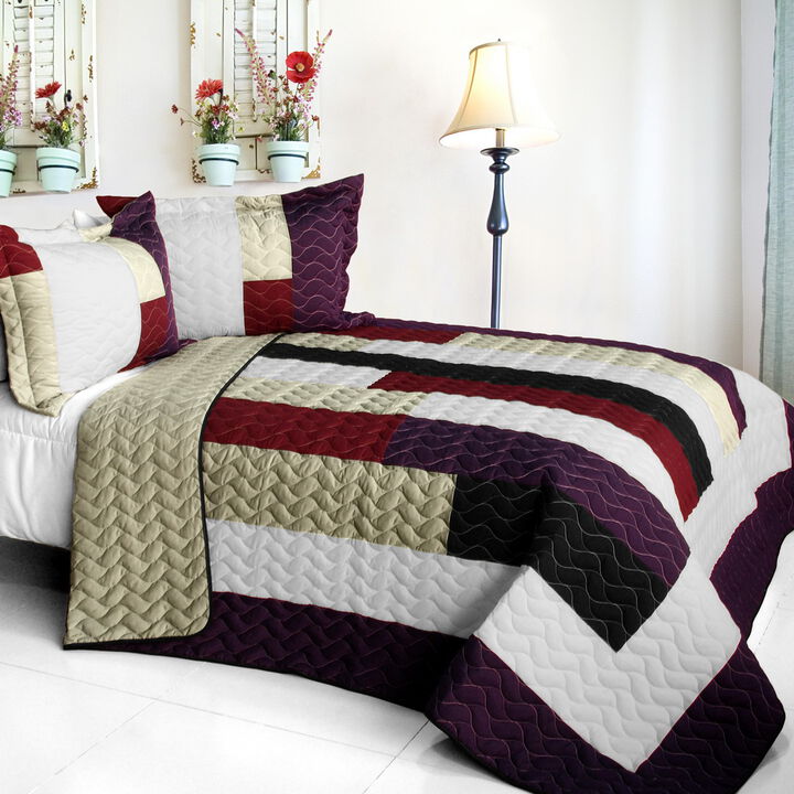 Eternal Promiss Quilted Patchwork Quilt Set 3PC Queen Size Cozy Bedding
