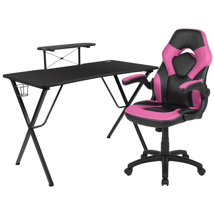 Flash Furniture Black Gaming Desk and Pink/Black Racing Chair Set