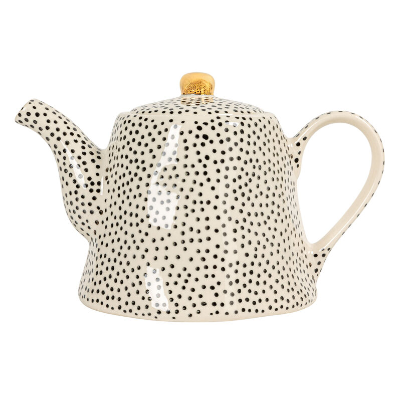 32-Ounce Stoneware Teapot with Black Speckles and Gold Electroplated Accents, Black and White image number 4