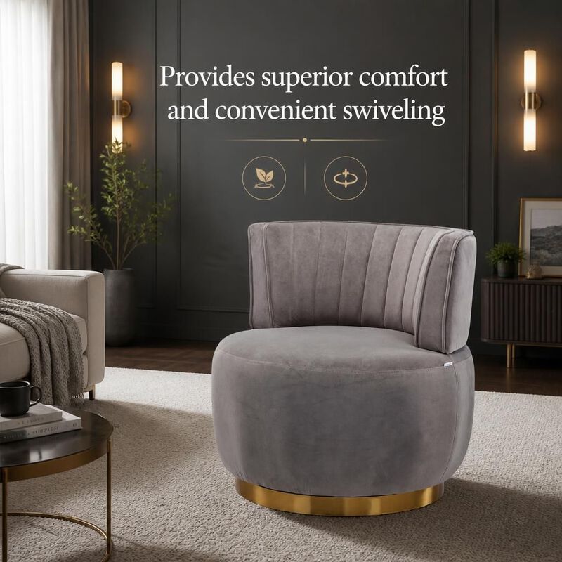 GOODSILO 360 Degree Swivel Barrel Accent Chair, Upholstered Round Armchair for Living Room, Bedroom, Office, Nursery, Lounge, Waiting Rooms image number 4