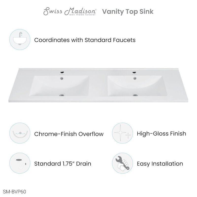60" Vanity Top Bathroom Sink image number 7