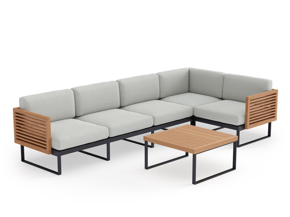 Monterey 5 Seater Sectional with Coffee Table - Aluminum and Teak