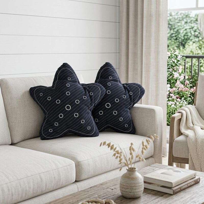 HomeRoots Set of Two 12" X 12" Blue and White Star Starfish Coastal Throw Pillow image number 1