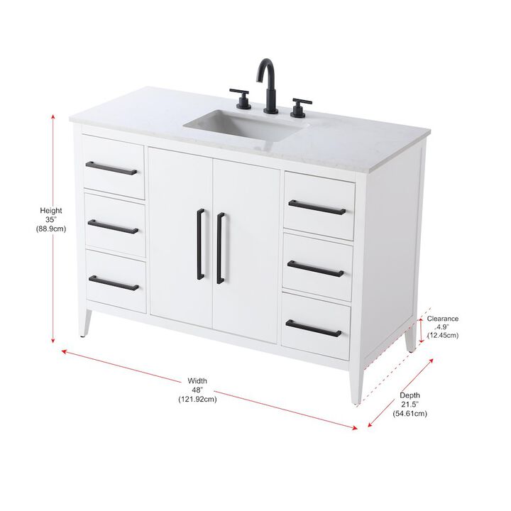 Elegant Kitchen and Bath 48 Inch Single Bathroom Vanity In White