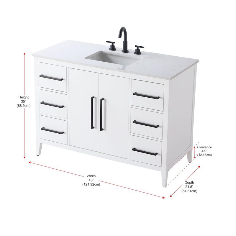 Elegant Kitchen and Bath 48 Inch Single Bathroom Vanity In White