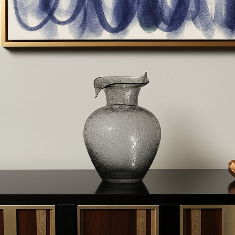 HomeRoots 10" Light Gray Bubble Glass Round Table Vase image number 1