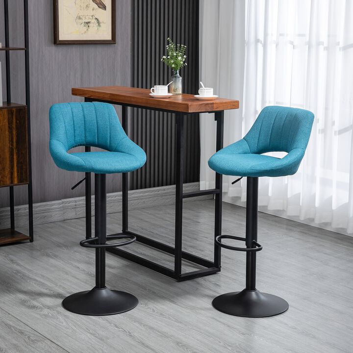 Modern Bar Stools, Swivel Bar Height Barstools Chairs with Adjustable Height, Round Heavy Metal Base, and Footrest, Set of 4, Blue