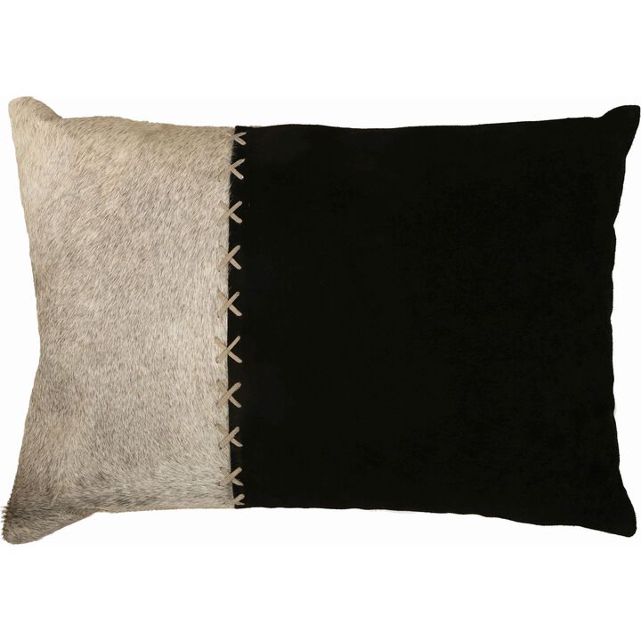 20" Beige and Black Solid Rectangular Throw Pillow