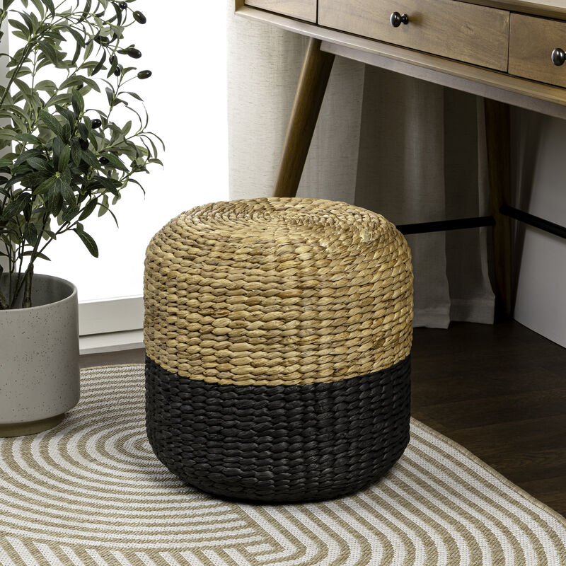 Aimee 15.7" Modern Minimalist Two-Tone Hand-Woven Hyacinth Stool