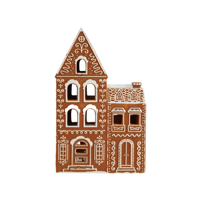 Dolomite Clay Gingerbread House with Glazed Detailing, White & Brown image number 0