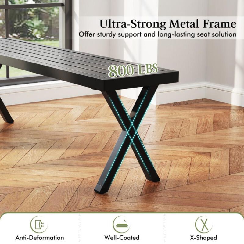 Hivvago Patio Metal Bench with Slatted Seat and X Legs