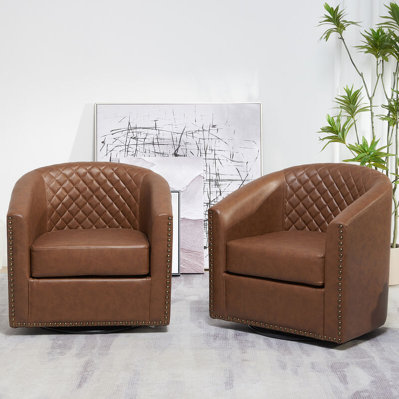 29" Wide Tufted PU Leather Swivel Barrel Chair image number 4