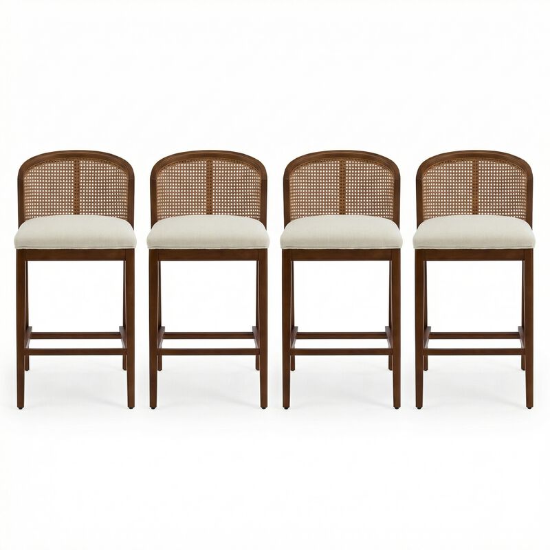 Christopher Knight Home Salazar Rattan and Rubberwood Upholstered Counter Stools (Set of 4) image number 0