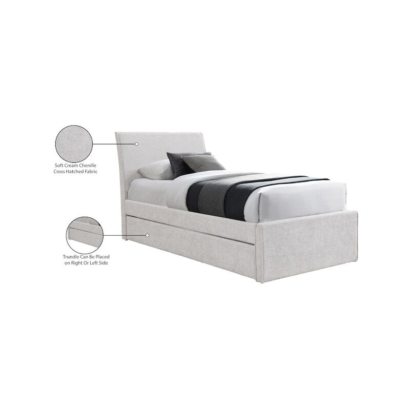 Meridian Furniture Myles Cream Chenille Fabric Twin Trundle Bed