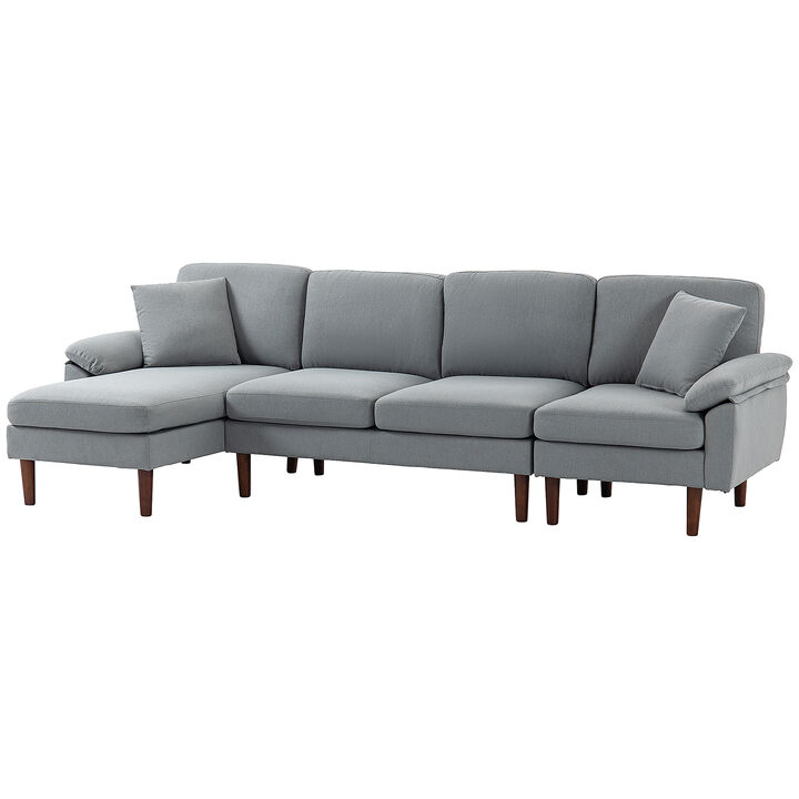 HOMCOM Sectional Sofa with Reversible Chaise Lounge, Modern L Shaped Corner Sofa with Pillows, Wooden Legs, Fabric Sectional Couch for Living Room, Gray