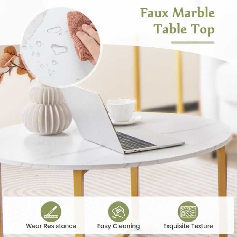 Hivvago 3-Piece Coffee Table Set Round Coffee Table and 2PCS Square End Tables