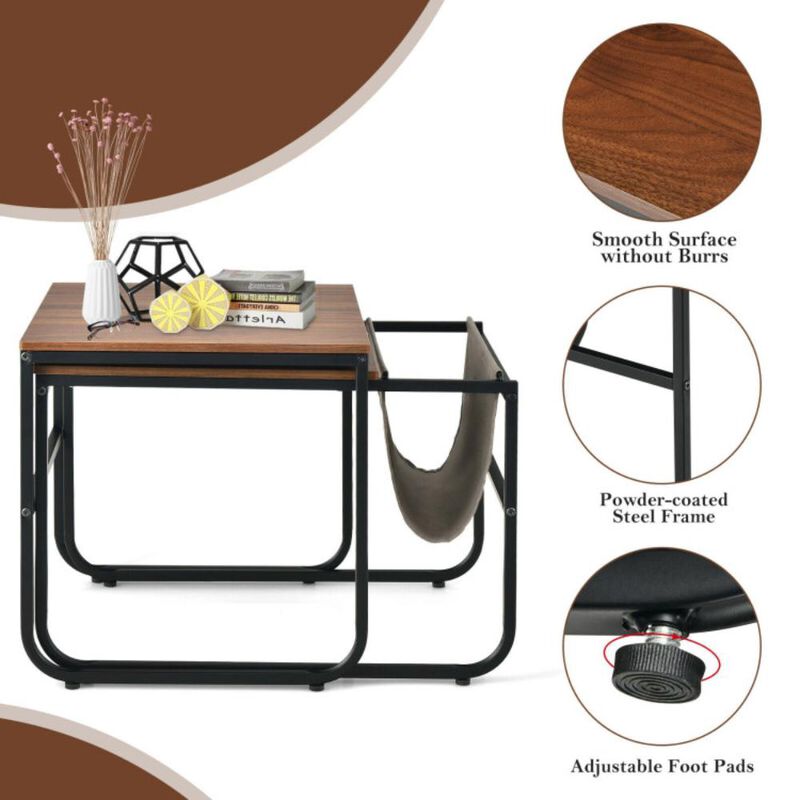 Hivvago Set of 2 Nesting Coffee Tables with Side Pocket for Living Room Bedroom
