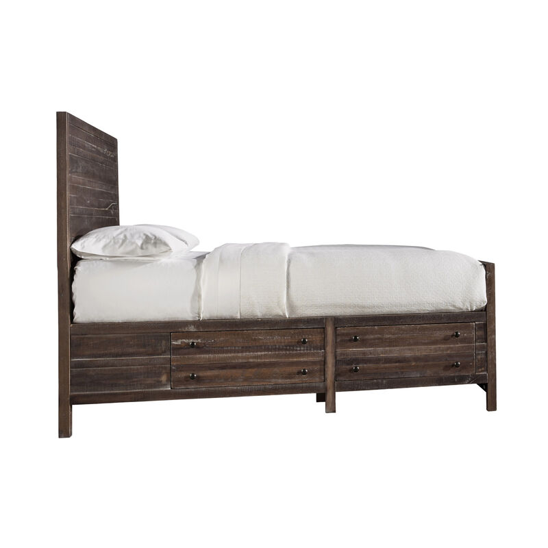 Cas California King Storage Bed, Plank Panel Headboard, Rough Hewn Brown - Benzara