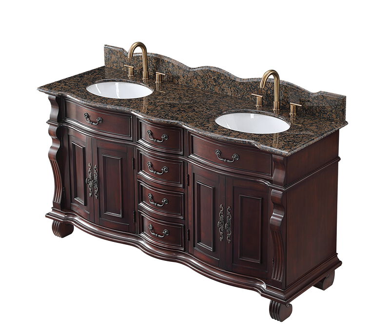 64 Inch Traditional Style Cherry Wood Hopkinton Double Sink Bathroom Vanity image number 2
