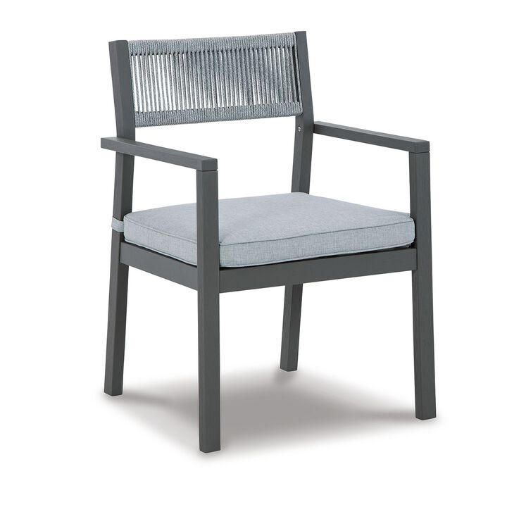 Arto 24 Inch Outdoor Dining Armchair Set of 2, Rope Back Cushion, Gray Wood - Benzara