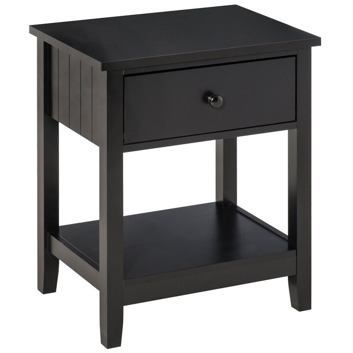 Black Nightstand: Compact Bedside Table with Drawer and Shelf