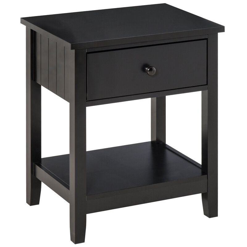 Black Nightstand: Compact Bedside Table with Drawer and Shelf