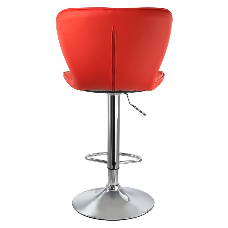 Elama 2 Piece Diamond Tufted Faux Leather Adjustable Bar Stool in Red with Chrome Base