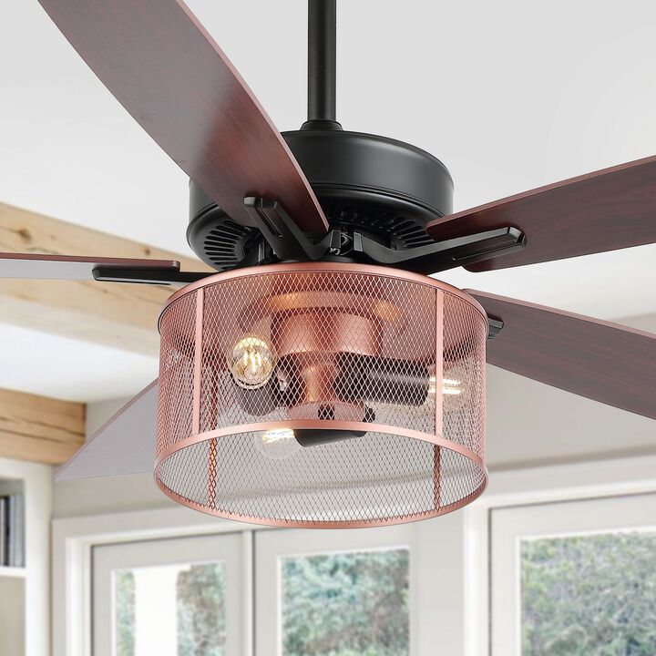 Max Farmhouse Industrial Iron/Wood Mobile Appremote Controlled LED Ceiling Fan