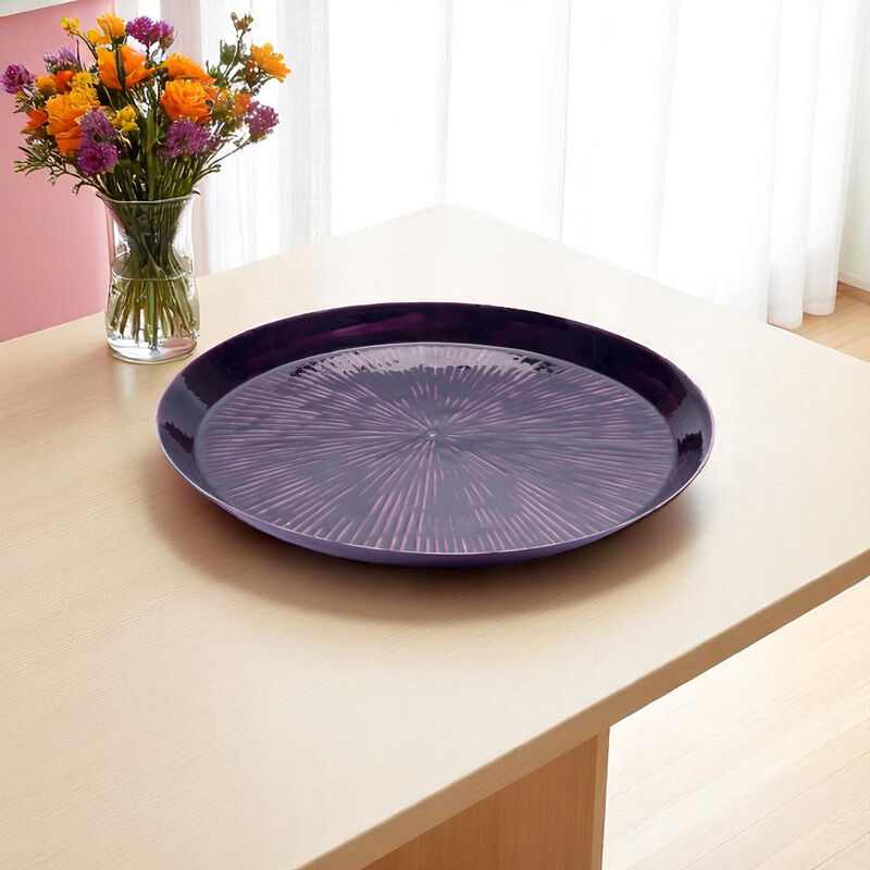 HomeRoots 14" Purple Metal Etched Round Serving Tray image number 1