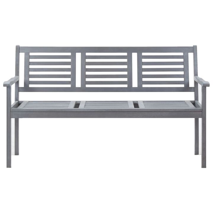 vidaXL 3-Seater Patio Bench 59.1" Gray Solid Wood Eucalyptus