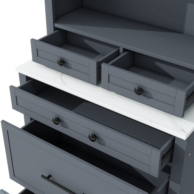 Merax Freestanding Tall Kitchen Hutch with Faux Marble Top