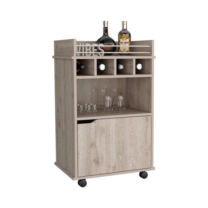 DEPOT E-SHOP black coffee and bar cart 35" H, with 4 wheels, with division for 4 bottles, central shelf, and drawer with openwork door handle. Storage cabinet for glasses and snacks